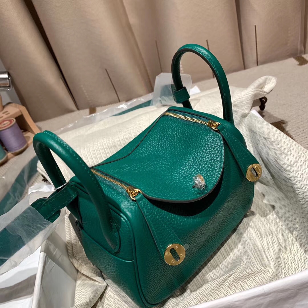 에르메스 미니 린디백19 벨벳그린 금장 끌레망스 가죽